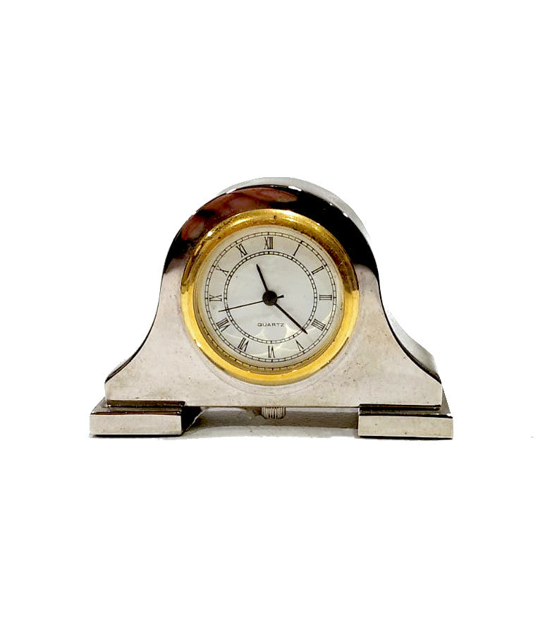 Orologino da viaggio in metallo rodiato con dettagli dorati
