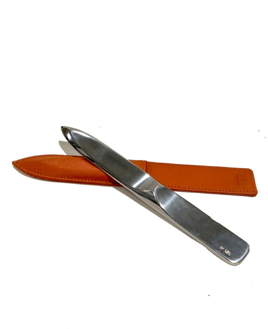 Tagliacarte in metallo con fodero in pelle saffiano Exosa Nava Design