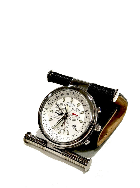 Orologio sveglia da viaggio in acciaio e pelle Dalvey Scotland