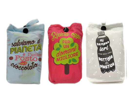 Borsa da shopping richiudibile in plastica riciclata con custodia