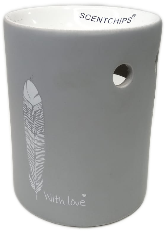 Brucia essenza in ceramica con piuma "With Love" grigio