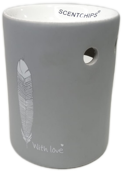 Brucia essenza in ceramica con piuma "With Love" grigio
