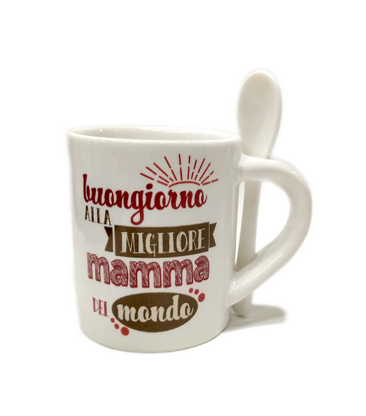 Tazzina da caffè con cucchiano "Buongiorno alla migliore mamma del mondoi"