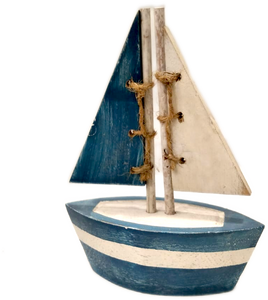 Decorazione da appoggio in legno dipinto "Barca" blu