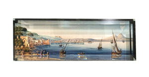 Fermacarte rettangolare in vetro con vedute di Napoli  vesuta con barche