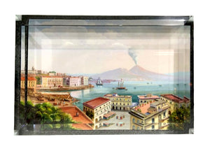 Fermacarte rettangolare in vetro con vedute di Napoli Vesuvio dalla piazza