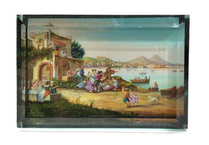 Fermacarte rettangolare in vetro con vedute di Napoli scena danzante