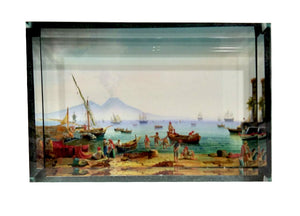Fermacarte rettangolare in vetro con vedute di Napoli pescatori
