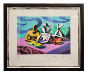 Grafica incorniciata di Mark Kostabi:"Domestic Bliss