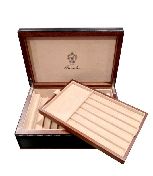 Scatola cofanetto portapenne in legno e pelle "Pineider"