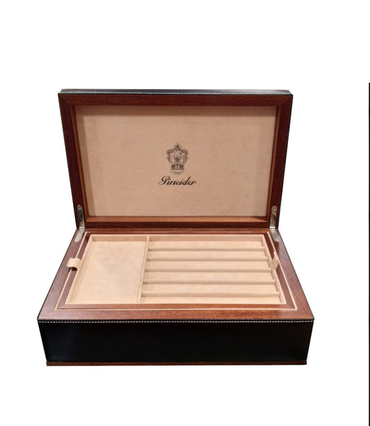 Scatola cofanetto portapenne in legno e pelle "Pineider"