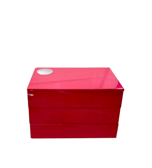 Scatola portagioie in legno rosso laccato a tre comparti