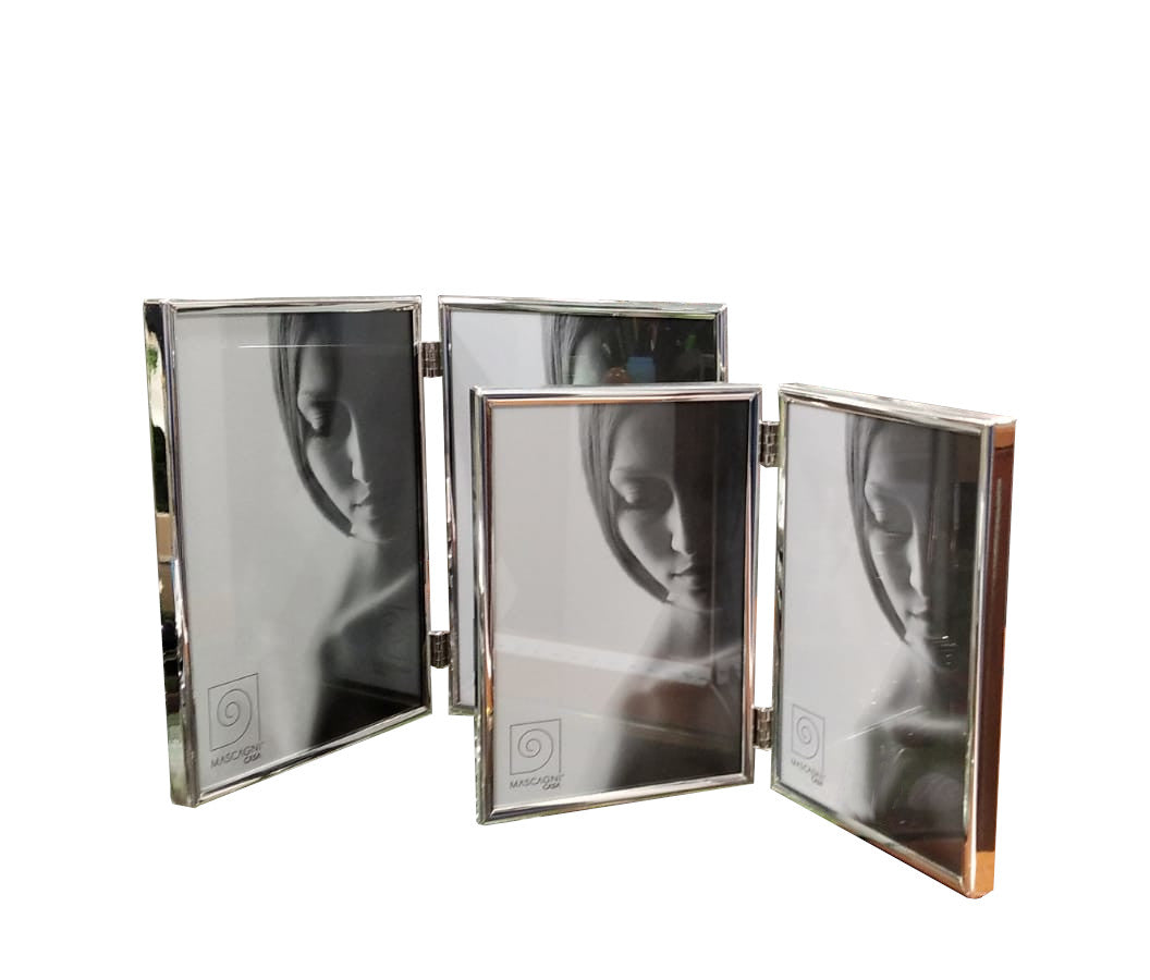 Portafoto doppio in metallo lucido specchiato "Double mirror silver frame"