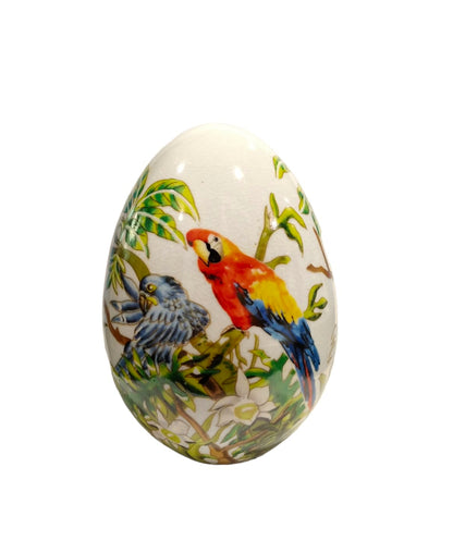 Uovo in ceramica con decoro "Pappagalli" Royal Family Sheffield