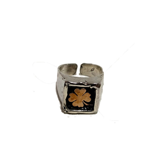 Anello sigillo da mignolo in argento "Quadrifoglio"