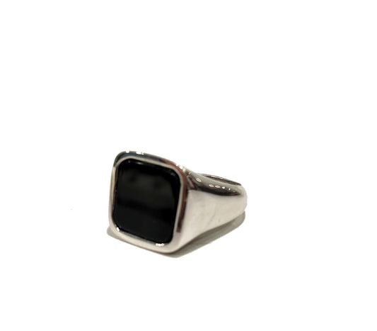 Anello sigillo da mignolo in argento con cabochon nero