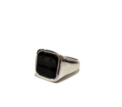 Anello sigillo da mignolo in argento con cabochon nero