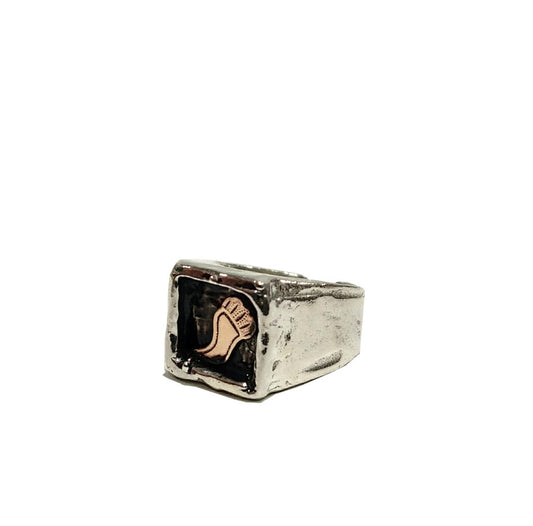 Anello sigillo da mignolo in argento "Cornetto"
