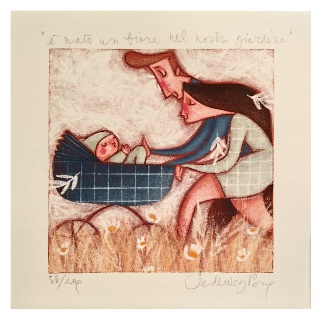 Grafica di Federica Porro "E' nato un fiore nel nostro giardino" (disponibile in due versioni)