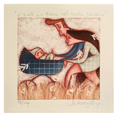 Grafica di Federica Porro "E' nato un fiore nel nostro giardino" (disponibile in due versioni)