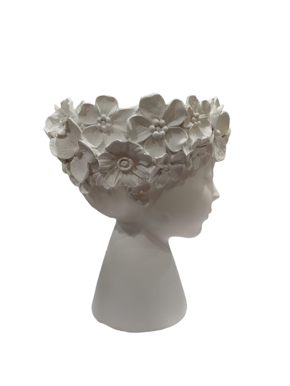 Vaso in resina opaca bianca "Volto di bimbo Fiorito"