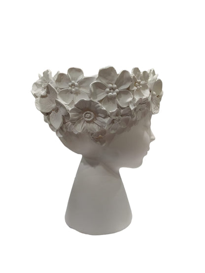 Vaso in resina opaca bianca "Volto di bimbo Fiorito"