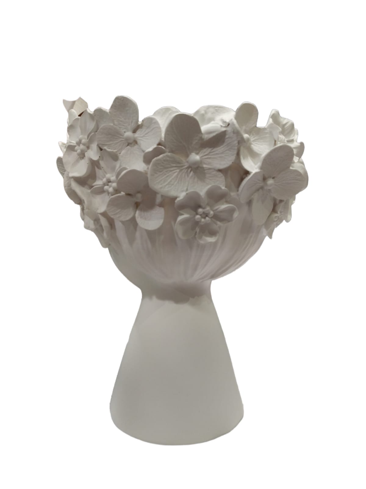 Vaso in resina opaca bianca "Volto di bimbo Fiorito"