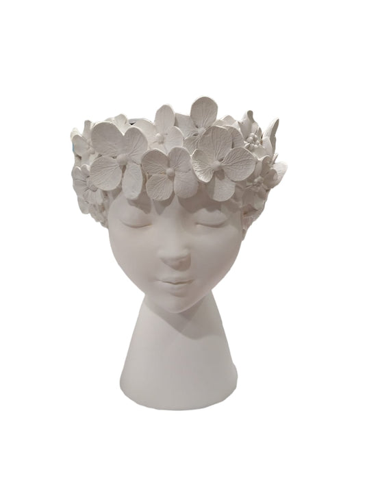 Vaso in resina opaca bianca "Volto di bimbo Fiorito"