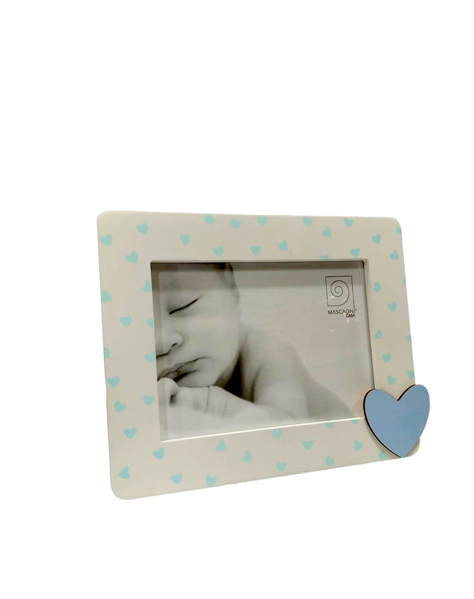 Portafoto prizzontale 13x18 in legno con cuore azzurro