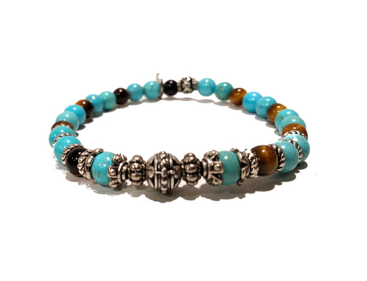 Bracciale in aulite turchese e occhio di tigre "A.G. Spalding & Bros"