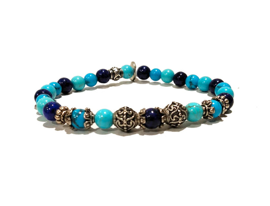 Bracciale in aulite turchese e agata blu "A.G. Spalding & Bros"