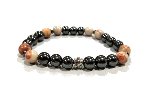 Bracciale in pietre naturali e metallo brunico con inserto decorativo "D.3"
