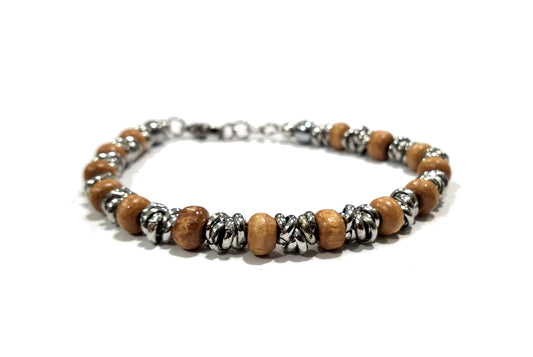 Bracciale da uomo in acciaio con elementi in legno"D.3"