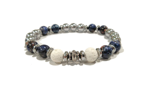 Bracciale in pietre naturali e acciaio con inserto decorativo "D.3"
