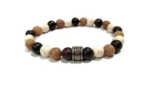 Bracciale in pietre naturali e acciaio con inserto decorativo "D.3"