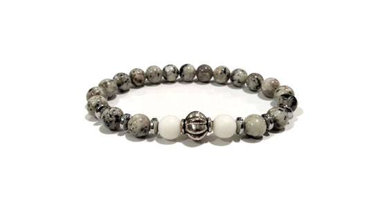 Bracciale in pietre naturali e acciaio con inserto decorativo "D.3"