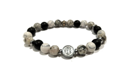 Bracciale in pietre naturali e acciaio con inserto decorativo rotante Timone/Ancora "D.3"