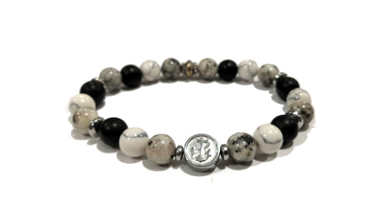 Bracciale in pietre naturali e acciaio con inserto decorativo rotante Timone/Ancora "D.3"