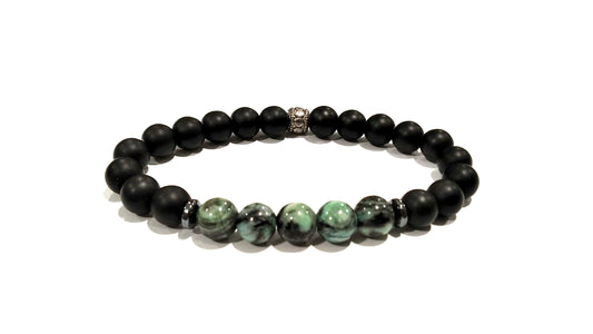 Bracciale in pietre naturali e acciaio con inserto decorativo "D.3"