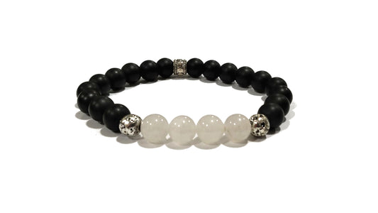 Bracciale in pietre naturali e acciaio con inserto decorativo "D.3"