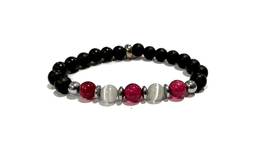 Bracciale in pietre naturali e acciaio con inserto decorativo "D.3"