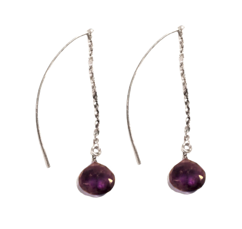 Orecchini in argento con catenina e pendente in ametista