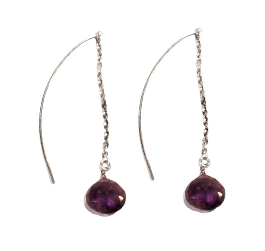 Orecchini in argento con catenina e pendente in ametista