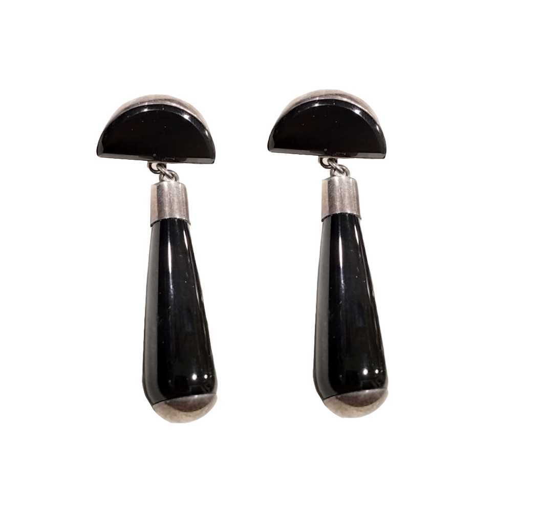 Orecchini  in argento con cabochon e pendente in onice