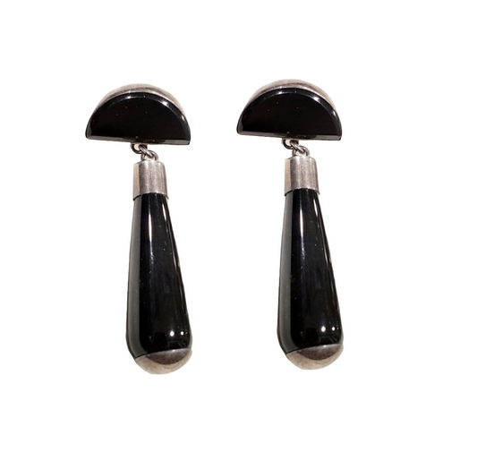 Orecchini  in argento con cabochon e pendente in onice