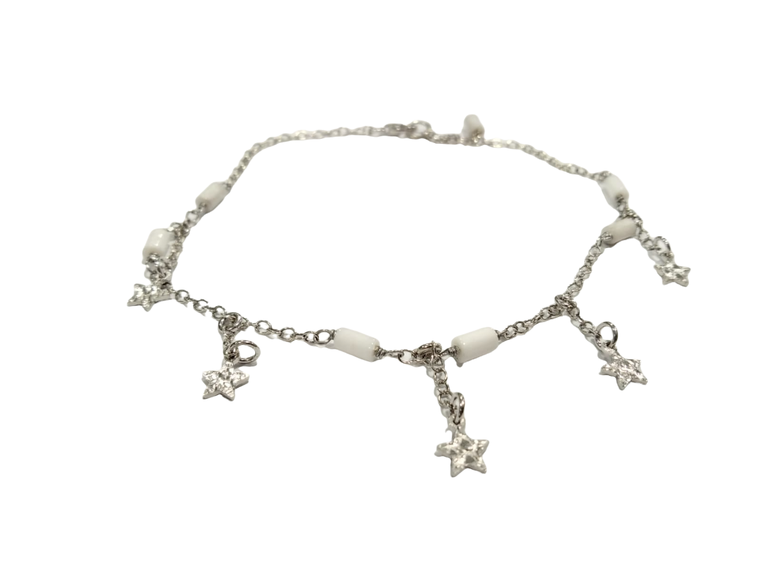 Cavigliera in argento e agata bianca con charms stellina