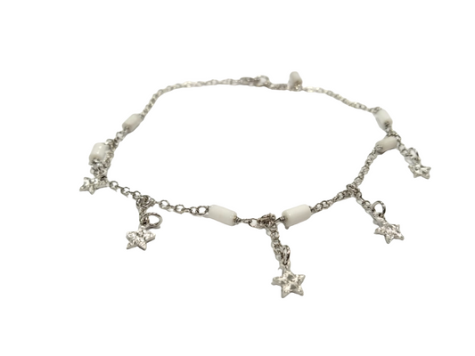 Cavigliera in argento e agata bianca con charms stellina
