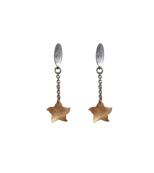 Orecchini pendenti in argento e laminato rame con charms stella
