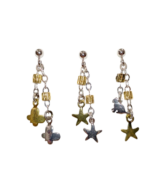 Orecchini pendenti in argento e laminato oro con charms 