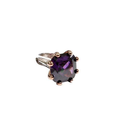 Anello in argento e laminato oro rosa con pietra viola